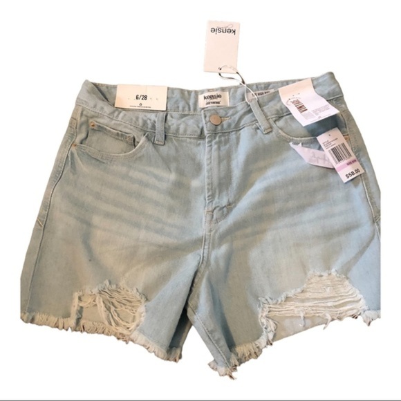Kensie true vintage high rise distressed frayed denim jeans shorts size 6/28 new - Picture 1 of 14